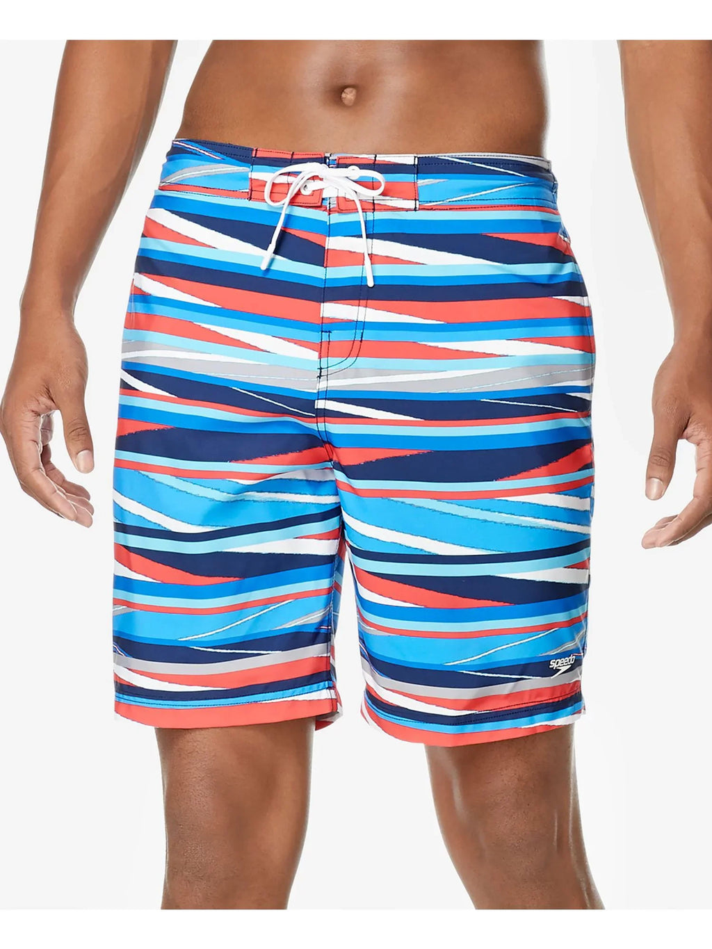 SPEEDO Mens Stripe Lane Bondi Blue Drawstring Striped Performance Stretch Shorts S