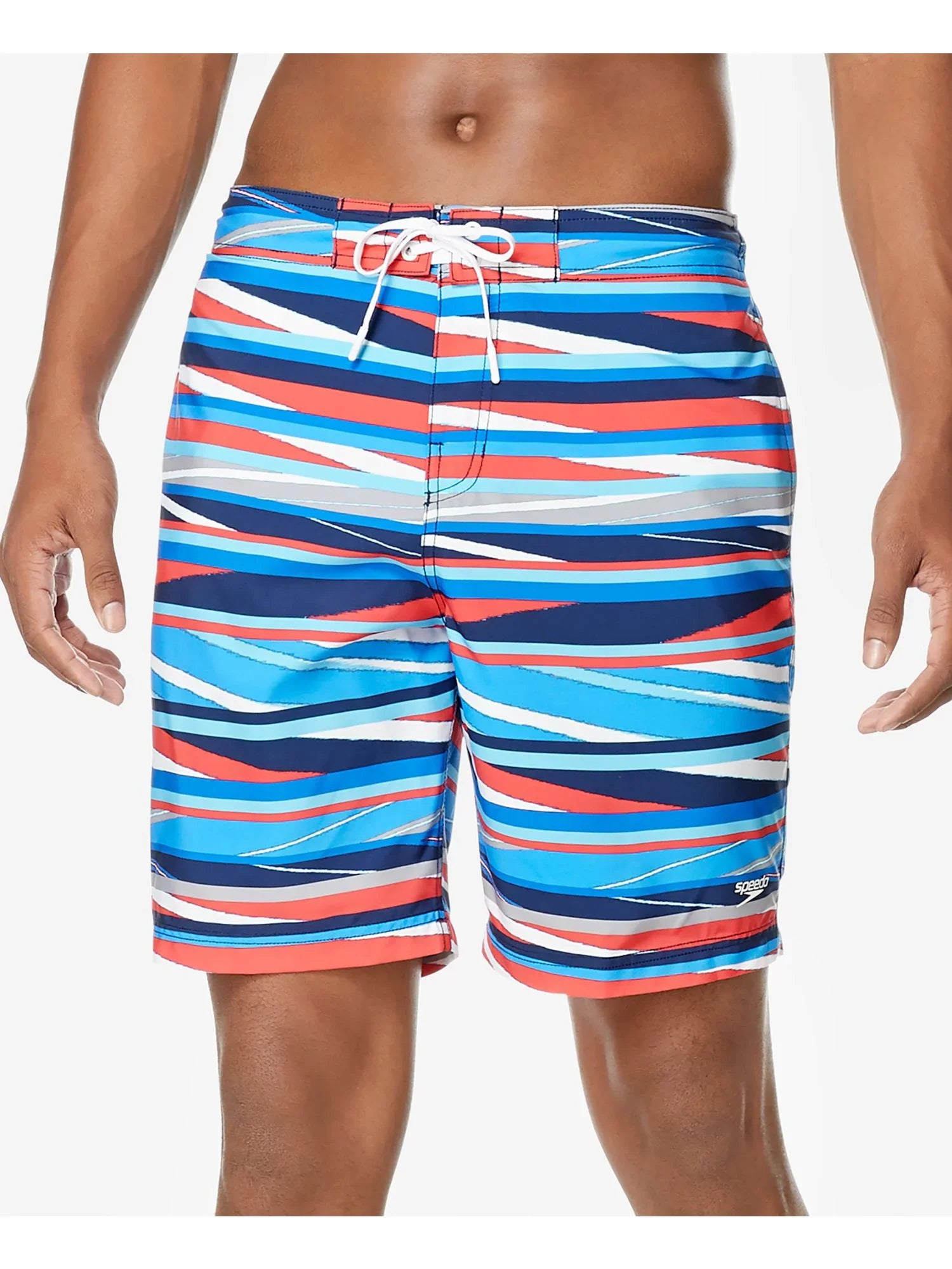 SPEEDO Mens Stripe Lane Bondi Blue Drawstring Striped Performance Stretch Shorts S