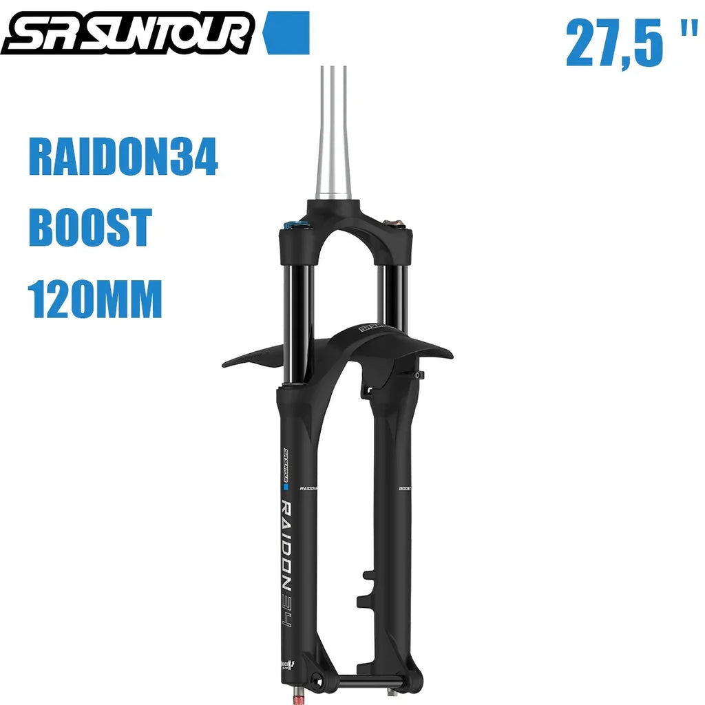 SR SUNTOUR RAIDON34 Bicycle Fork (BOOST: 110X15mm) Tapered 27.5" MTB Air Suspension (Manual) 120mm Travel