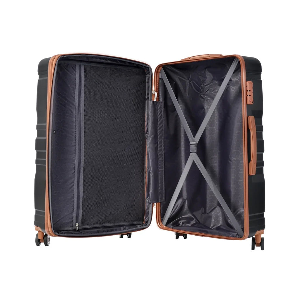 Yone jx je Luggage 3 Pcs Suitcase Set, ABS Hardside Suit case with Spinner Wheels Lightweight TSA Lock, 20/24/28 Inch,Black