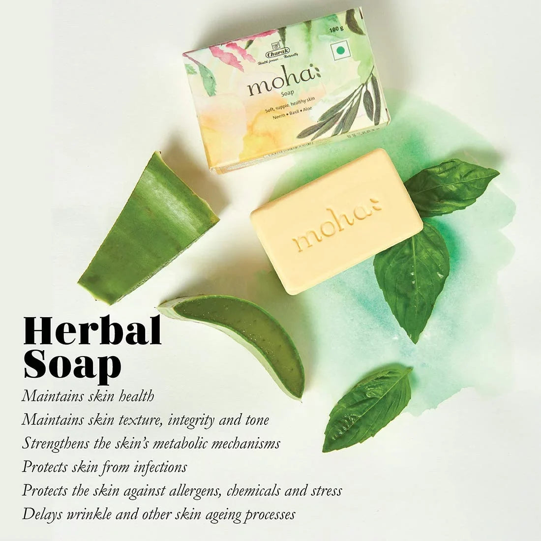 Pamer Moha Herbal Soap 100 Gram X 3 With Goodness Of Aloe Vera Gel, Basil & Neem, Bathing Soap, Face & Body Soap, Unisex Product