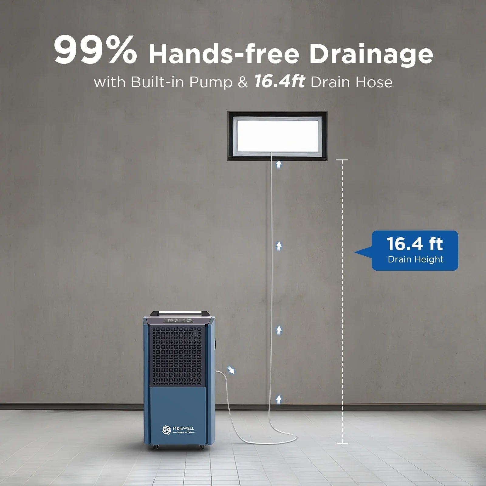 Moiswell 190 Pints Commercial Dehumidifier with Pump for Basements, Industrial dehumidifiers for large spaces Damage Restoration Warehouse