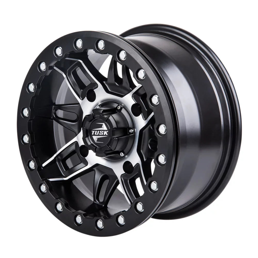 (4 Pack) 4/137 Tusk Wasatch Beadlock Wheel 15x7 5.0 + 2.0 Machined/Black For CAN-AM Defender HD10 Pro DPS 2020-2022