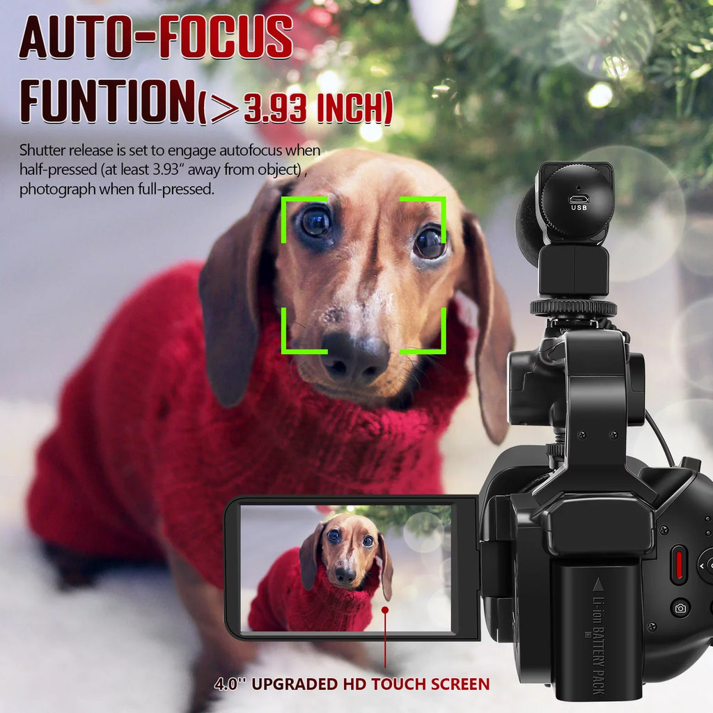 MARVUE Video Camera Camcorder 4K 64MP 60FPS,HD Auto Focus Vlogging 4.0" Touch Screen 18X Zoom Digital Camera with Charger, Microphone, Handhold Stabilizer, 64G SD Card, Remote Control