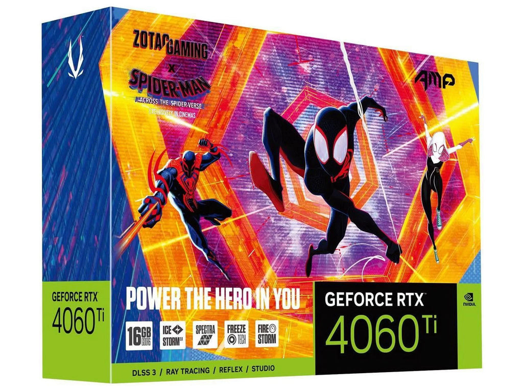 ZOTAC GAMING GeForce RTX 4060 Ti 16GB AMP Spider-Man: Across the Spider-Verse Inspired Graphics Card Bundle, ZT-D40620F-10SMP