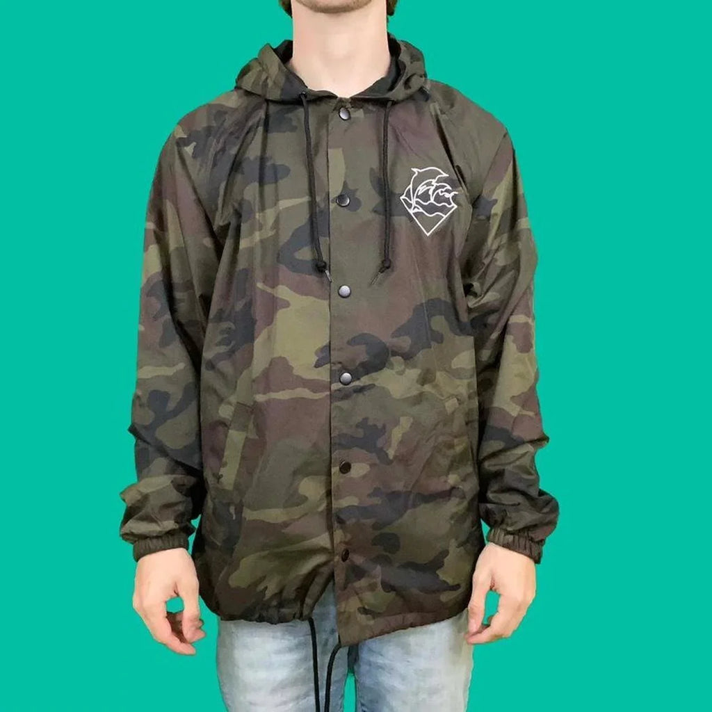 Pink Dolphin Men's Grizzly Camo Windbreaker Hoodie Jacket - Olive/Brown/Black (Small)