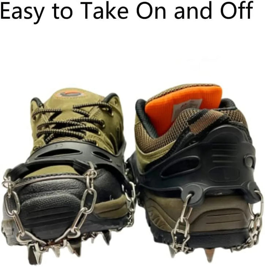 Ice Cleats for Hiking Boots and Shoes, Non Slip Stainless Steel Boot Chains Shoe Ice & Snow Grips, Walk Traction Micro Spikes Crampons for Ice Fishing, Hiking, Climbing, Walking