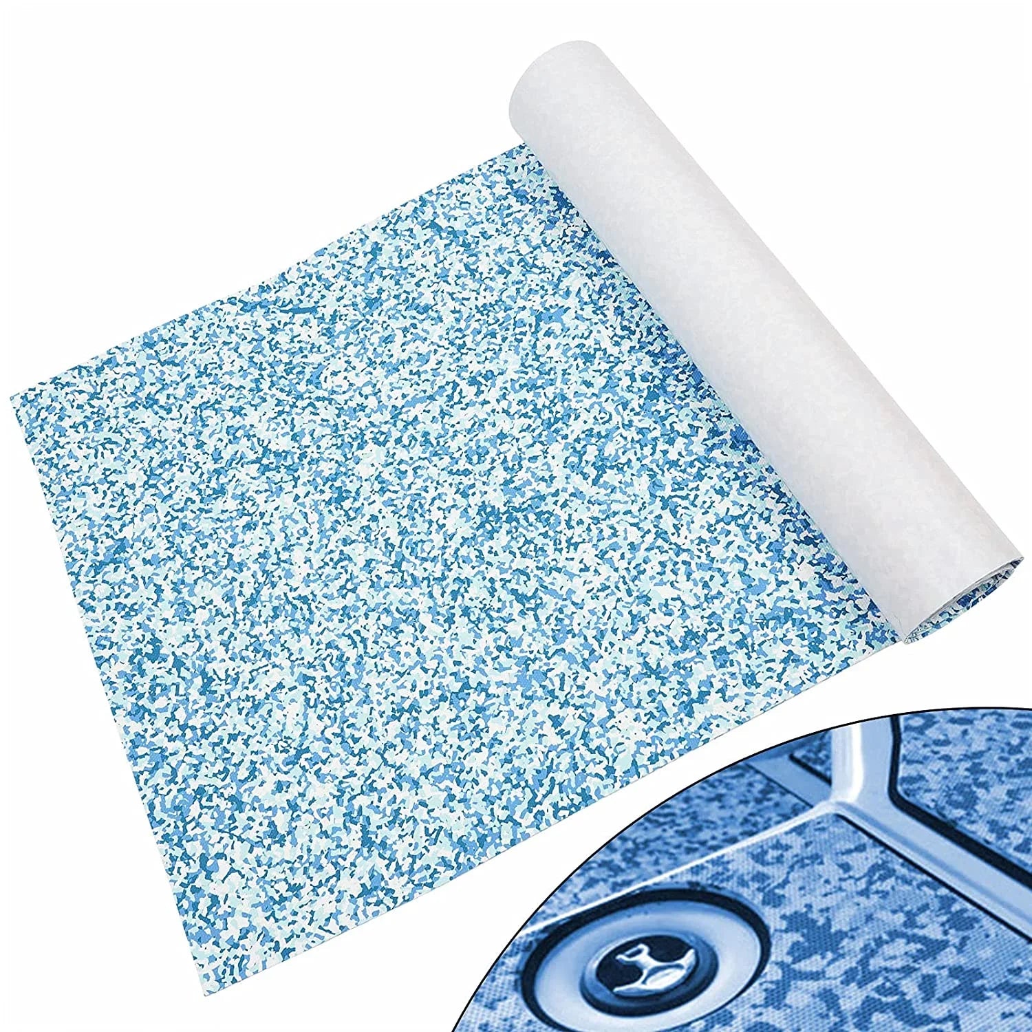 Artificial Teak Vessel Floor Mat 35.4X 94.5 inch Non-Slip EVA Foam Yacht Teak Decking Sheet Mat for Marine Yachts RV Car Blue White Camouflage