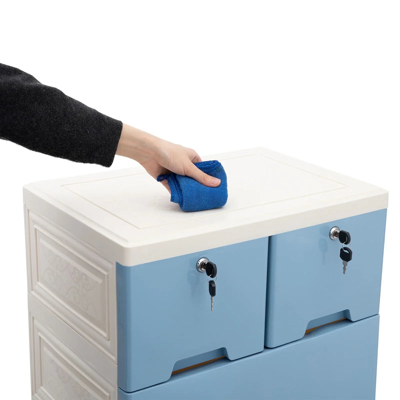 WUZSTAR 6 Drawer Plastic Storage Tower Closet Organizer with 4 rollers for Home, Office (Blue)