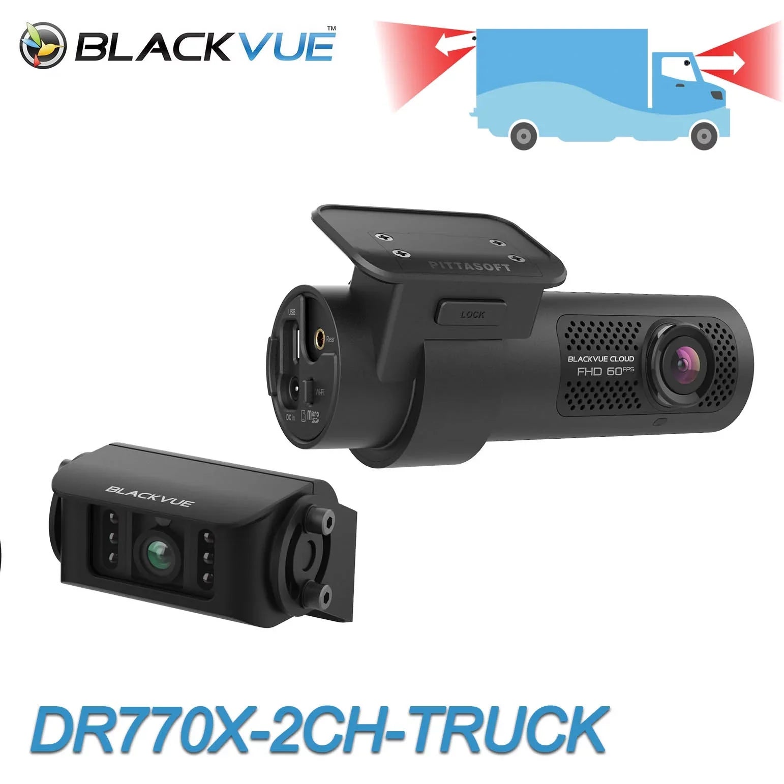 BlackVue DR770X-2CH-TRUCK Front + Waterproof Exterior Dash Cam With 256GB Card | Cloud-Ready 1080p 60FPS GPS & WiFi