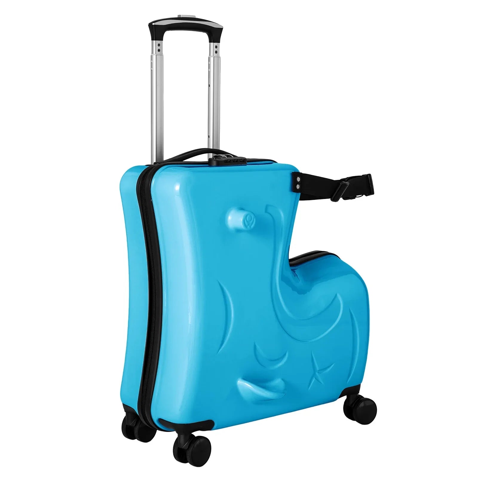 AIQIDI 20" Kids Ride On Suitcase, Portable Spinner Wheels Trolley Luggage Blue Horse Shape Kids Travel Suitcase
