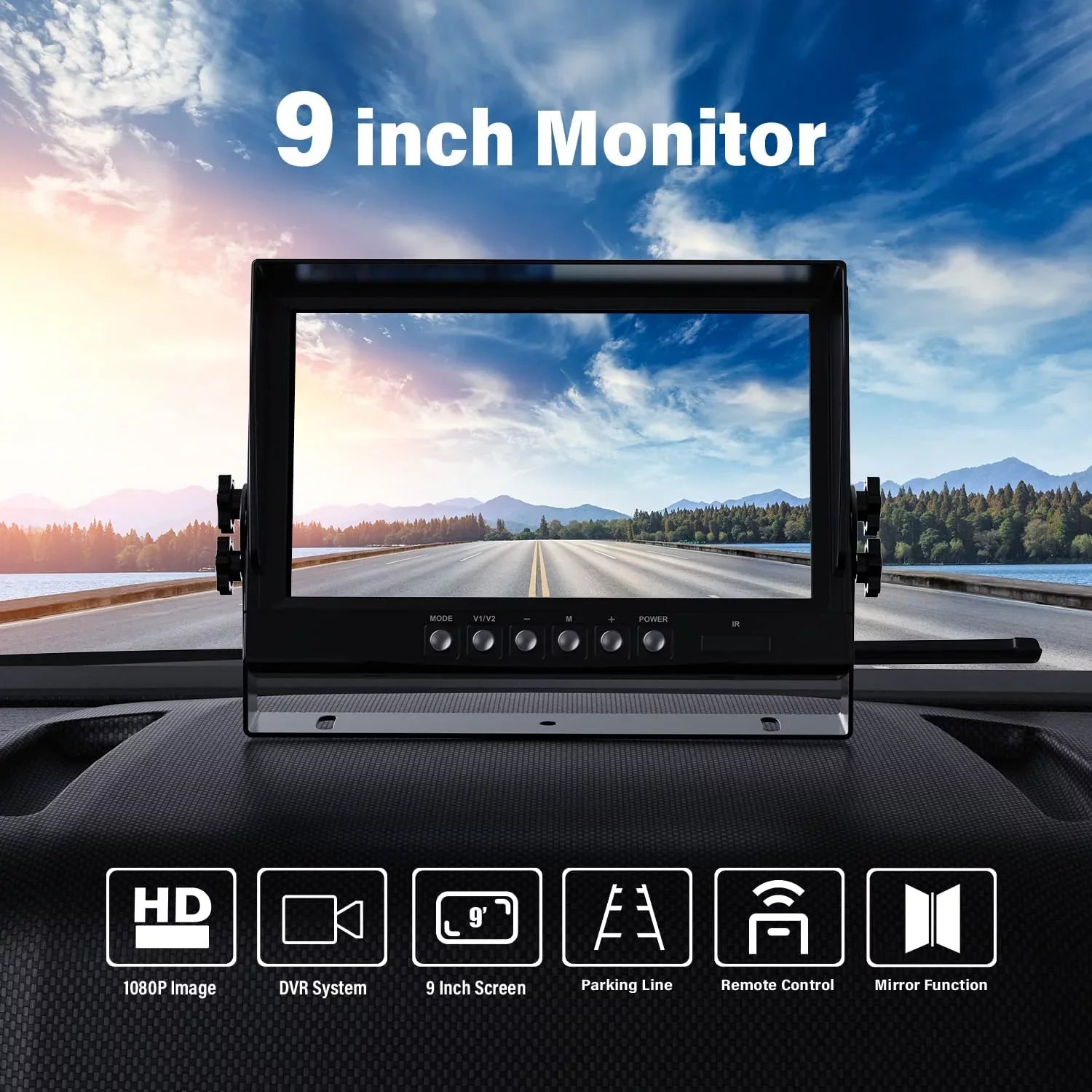 eRapta Backup Camera 9 inch for RV Semi Box Truck Trailer Rear and Side View Quad 1080P HD Camera 4 Split Screens Record Function IP69 Waterproof Night Vision