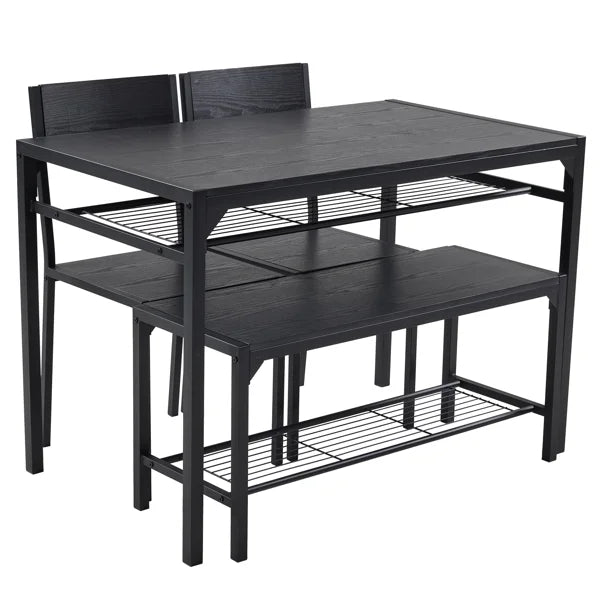 ALFRESCO Black 4-Piece Dining Table Set for 4 - Includes 2 Chairs, 1 Bench, Optimal for Small Spaces