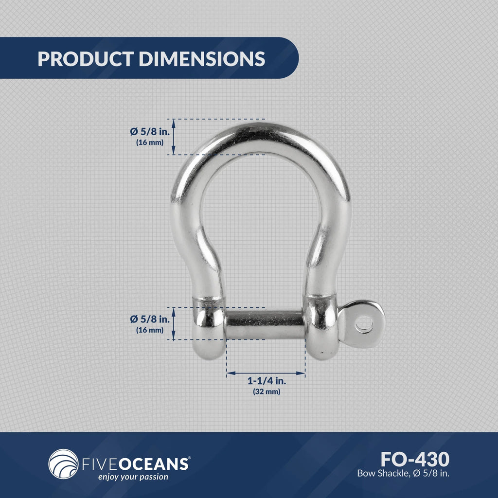 Five Oceans 5/8 Screw Pin Bow Shackles, Stainless Steel Anchor Shackle for Ship Ship FO430
