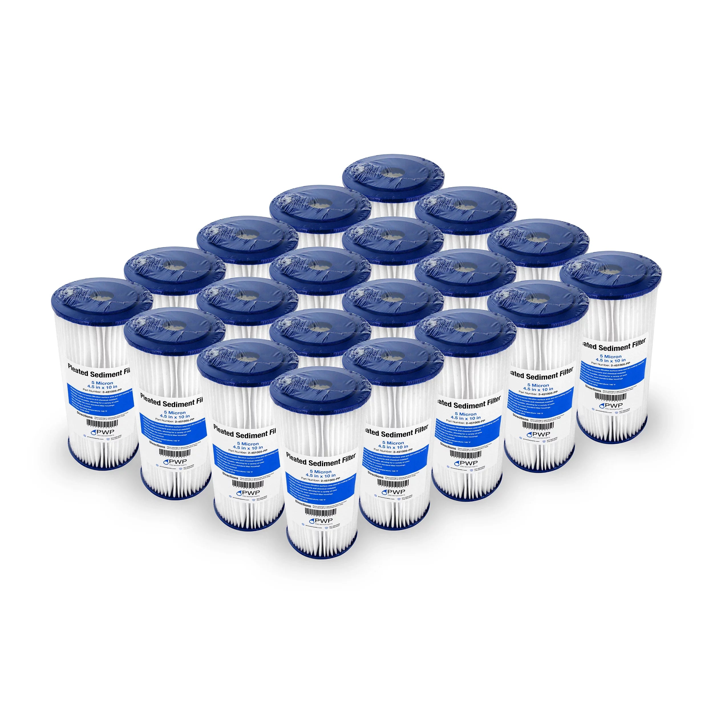 Pleated Poly Sediment Water Filter Cartridge 4.5x10" 5 Micron 20 Pack