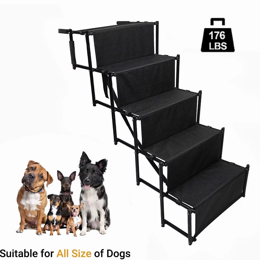 Sunb Foldable Pet Stairs Ramp,Metal Frame Portable 4 Steps Nonslip Stairs,Lightweight for High Beds,Trucks,SUV,Car