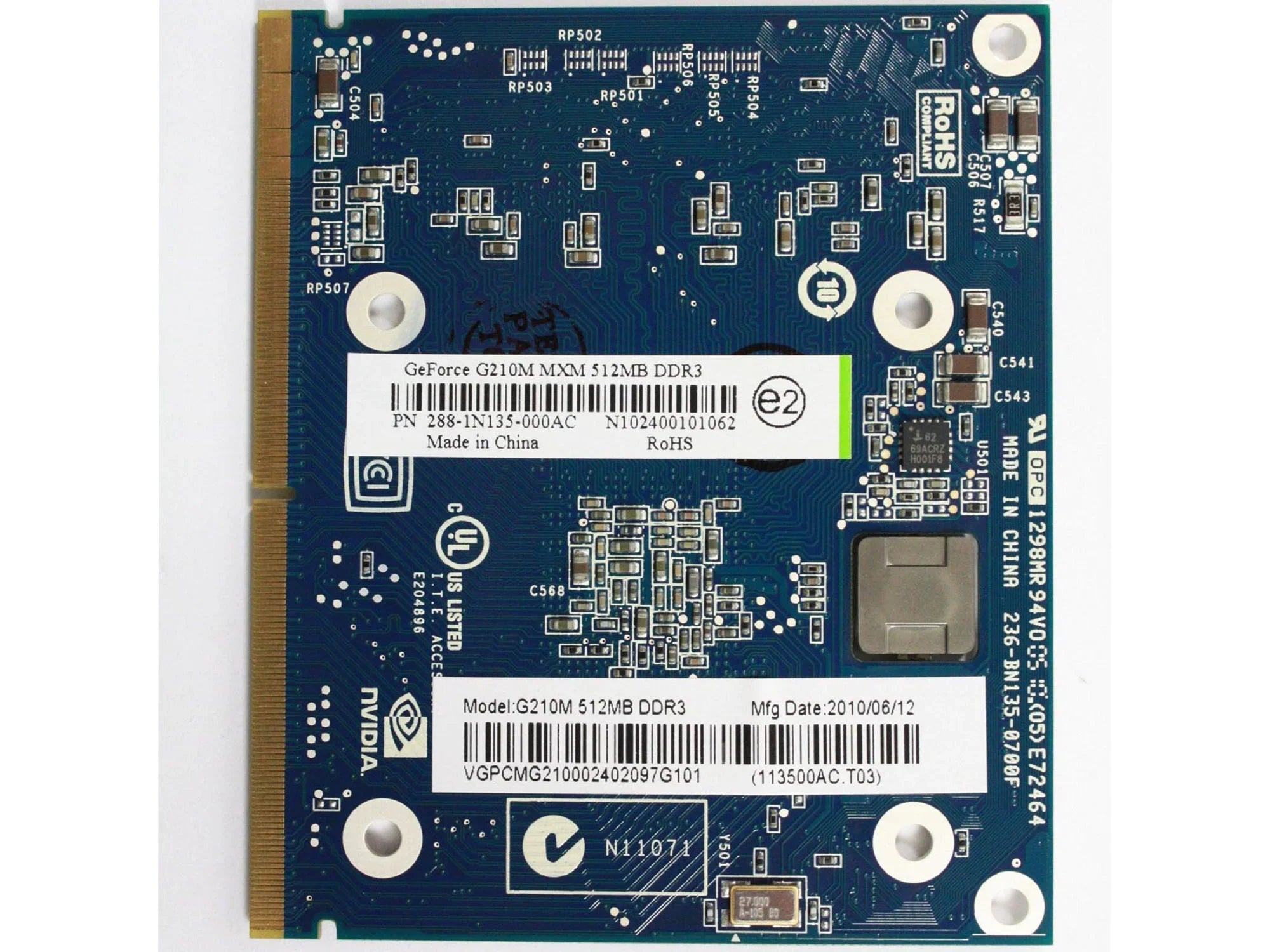NVIDIA GeForce G210M Video Graphic Card 64-bit 512 MB DDR3 1500MHz VG.PCMG2.100