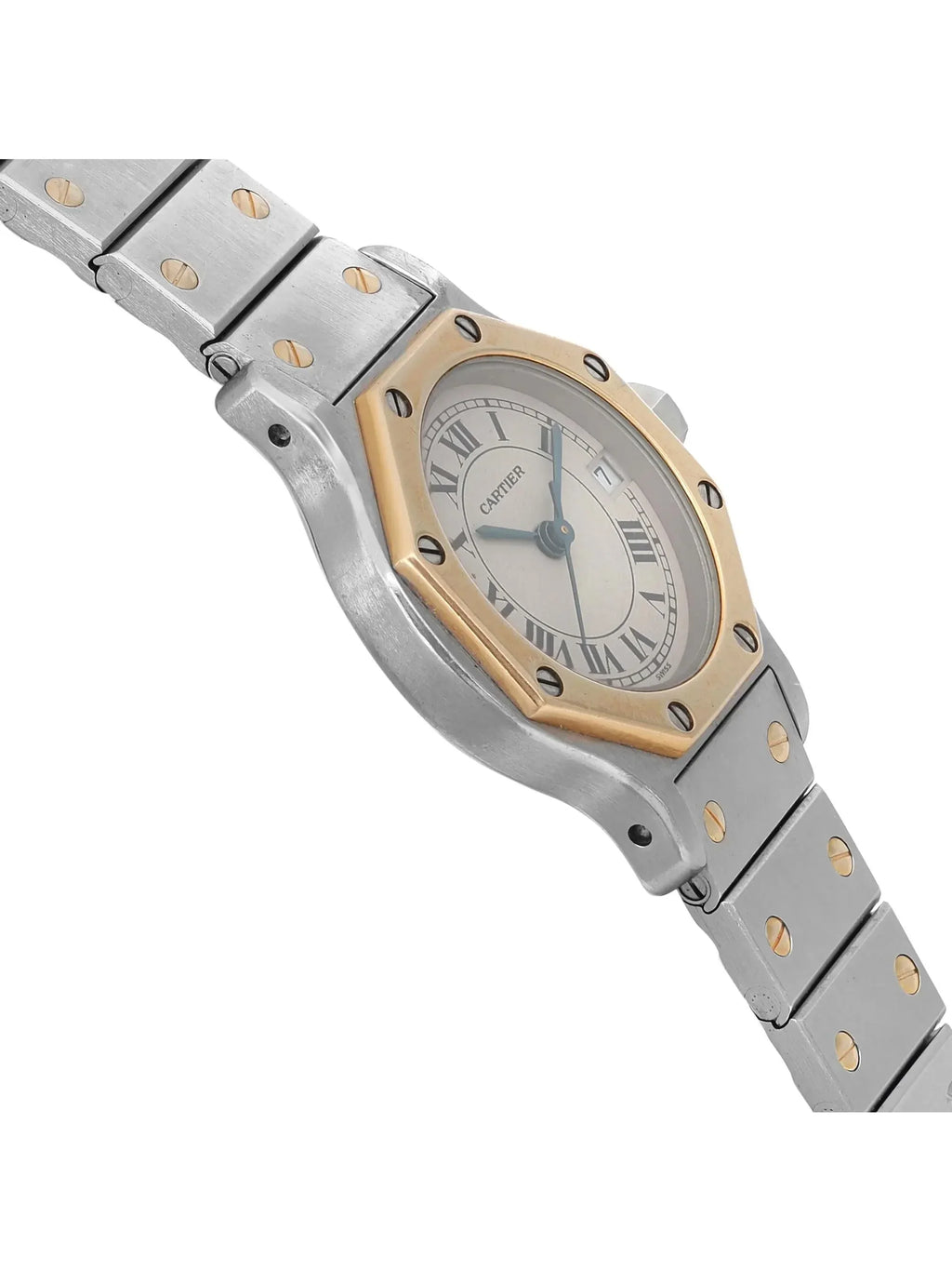 Pre-owned Cartier Santos Octagon 18K Yellow Gold Steel Cream Watch 187903 (Good)