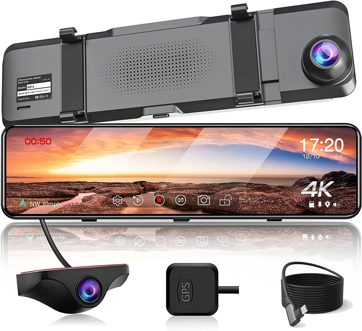 4K UHD Mirror Dash Cam Front and Rear Camera, Rearview Mirror Camera for Cars & Trucks with 11" IPS Touch Screen, Backup Camera with Type-C Connector/ Starvis Sensor/ Parking Monitor -G814