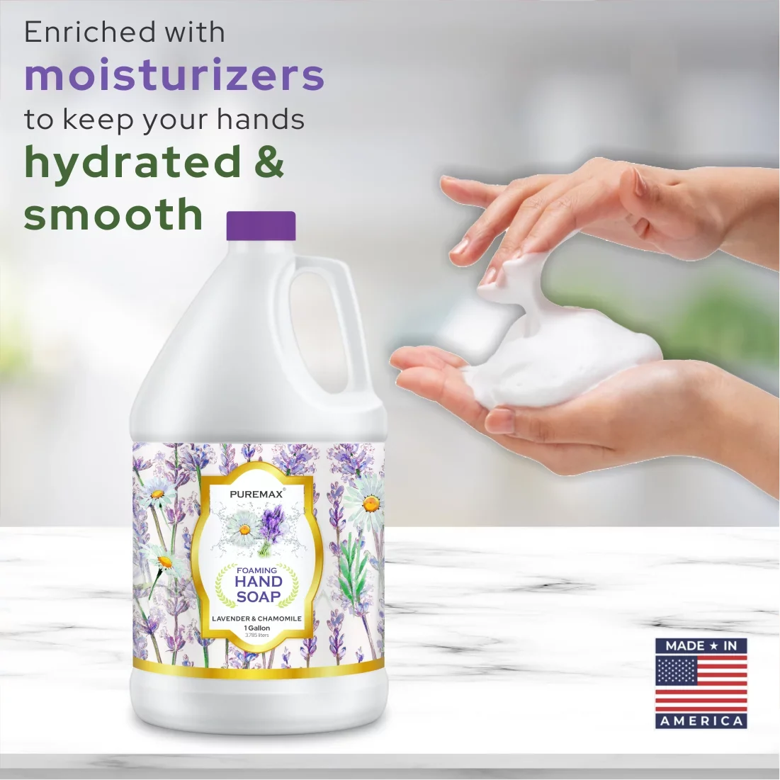 Puremax Foaming Hand Soap Lavender Refills with Essential Oils | Gentle, Moisturizing 128 fl oz