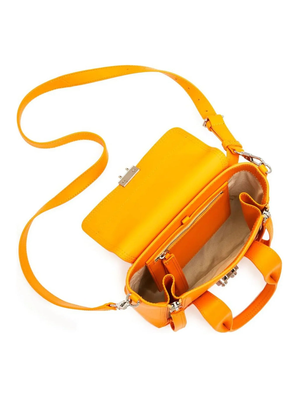 3.1 PHILLIP LIM Women's Orange Pashli Mini Solid 46 Adjustable Crossbody Band Zippered Double Flat Strap Satchel Handbag