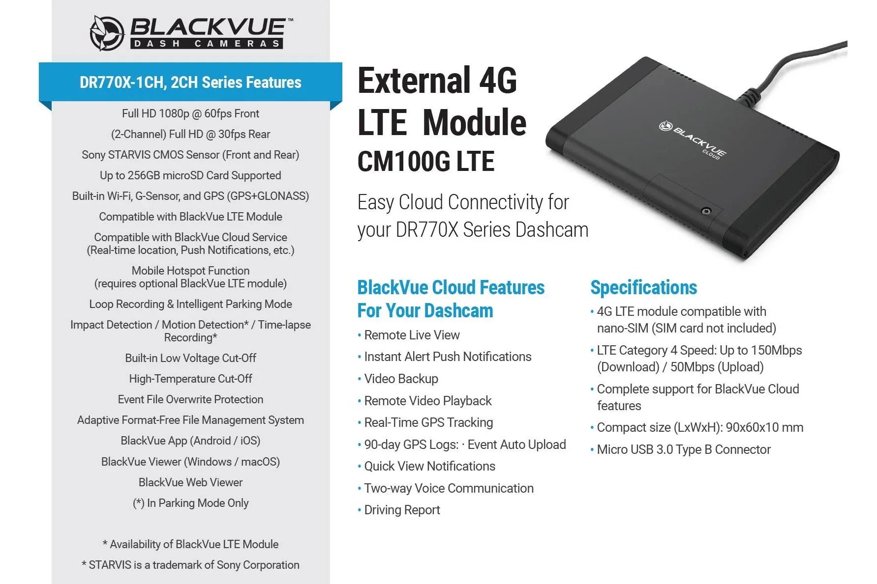 BlackVue DR770X-2CH-TRUCK Front + Waterproof Exterior Dash Cam With 256GB Card | Cloud-Ready 1080p 60FPS GPS & WiFi