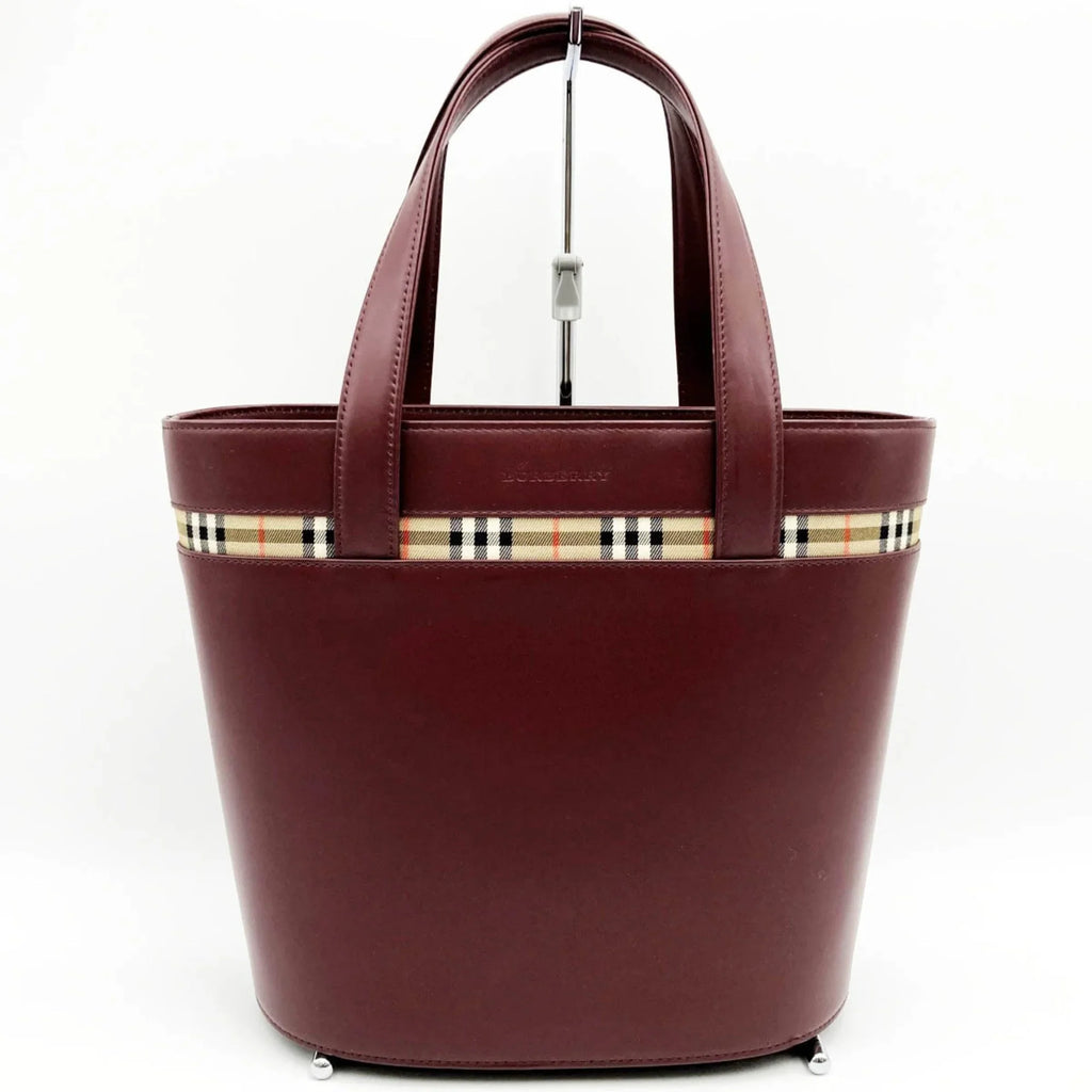 Pre-Owned BURBERRY Burberry Handbag Tote Bag Formal Nova Check Bordeaux Red Leather Ladies Fashion USED (Good)