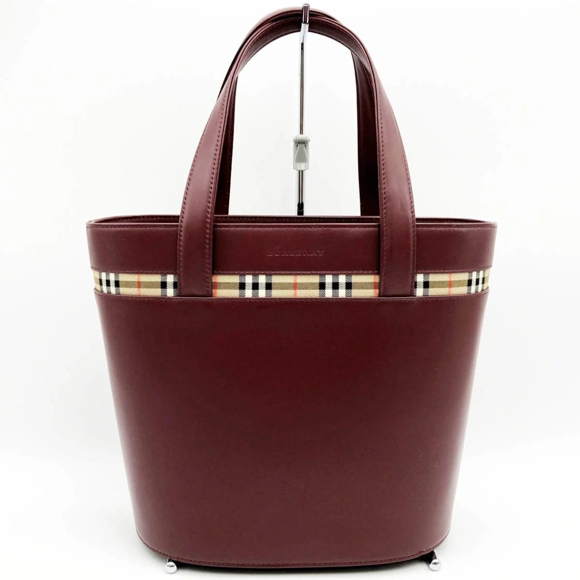 Pre-Owned BURBERRY Burberry Handbag Tote Bag Formal Nova Check Bordeaux Red Leather Ladies Fashion USED (Good)