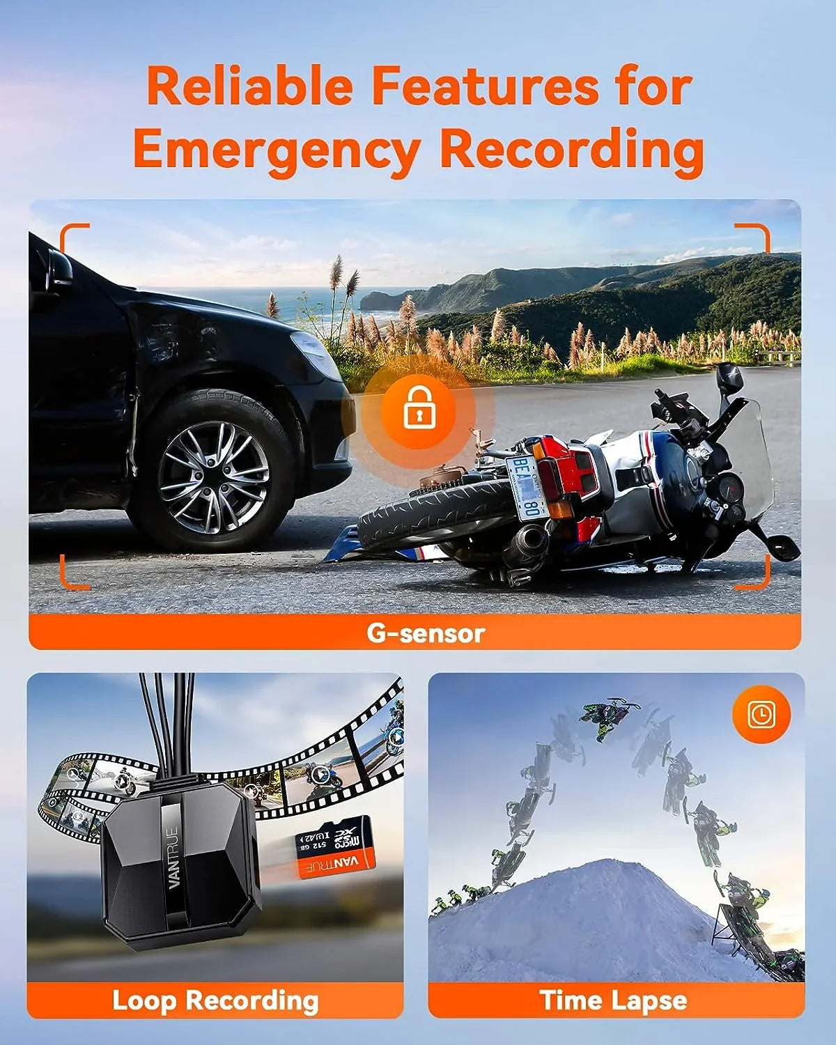 Vantrue F1 Motorcycle 4K Dashcam (4K + 1080P) GPS | WiFi | Parking Mode (No SD Card)
