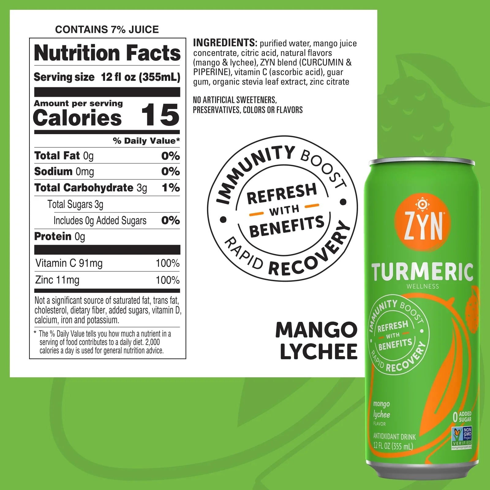 ZYN Immunity & Protection Turmeric Wellness Drinks - Mango Lychee (6 pack)