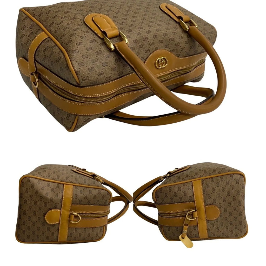 Pre-Owned GUCCI Old Gucci Vintage Micro GG Leather 2way Handbag Mini Boston Bag Shoulder Camel 574-5 (Good)