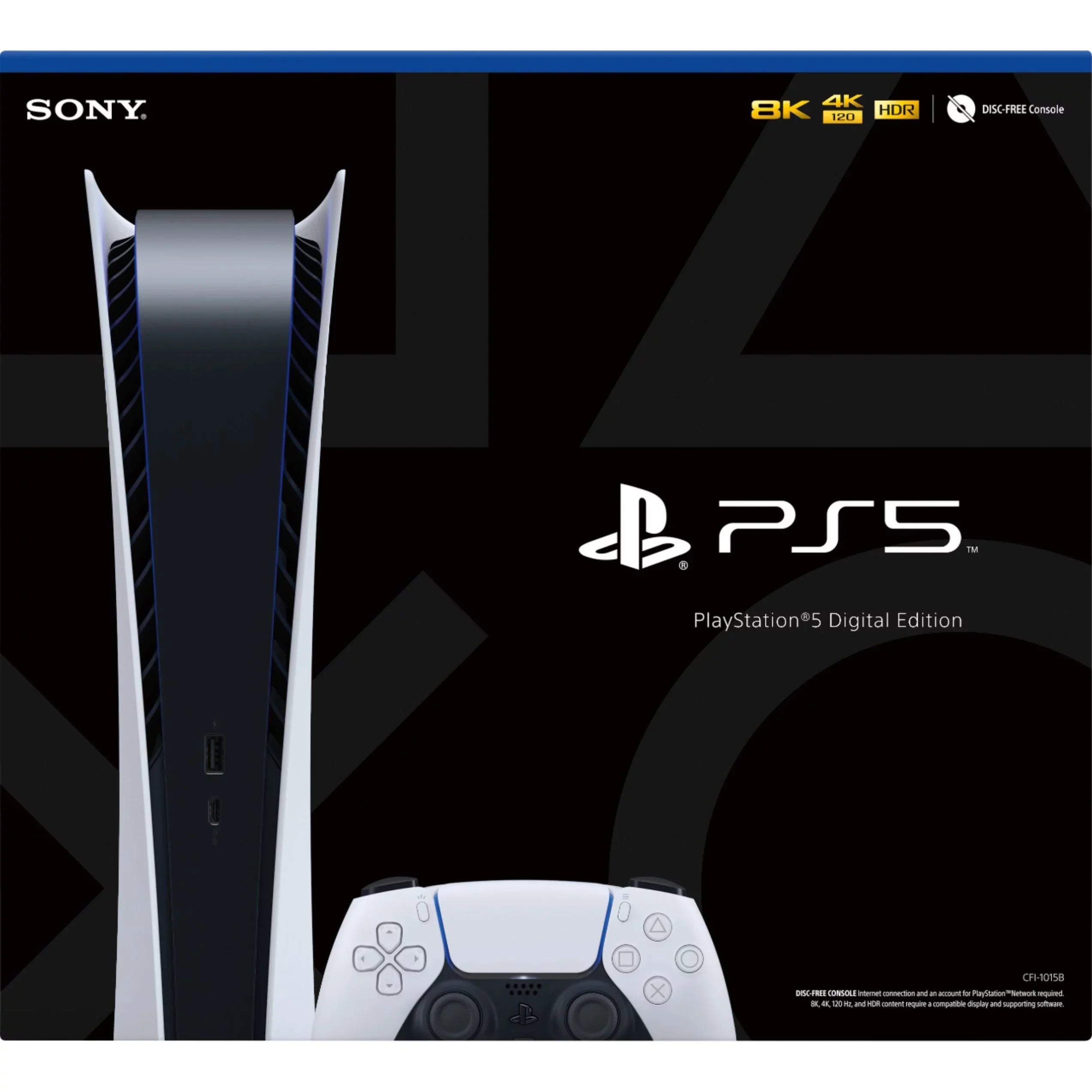 PS5 Sony Playstation 5 Digital Edition Gaming Console + 1 Wireless Controller - 16GB GDDR6, 825GB SSD Storage, WiFi 6, 120Hz 8K Output - Random Color Water Bottle