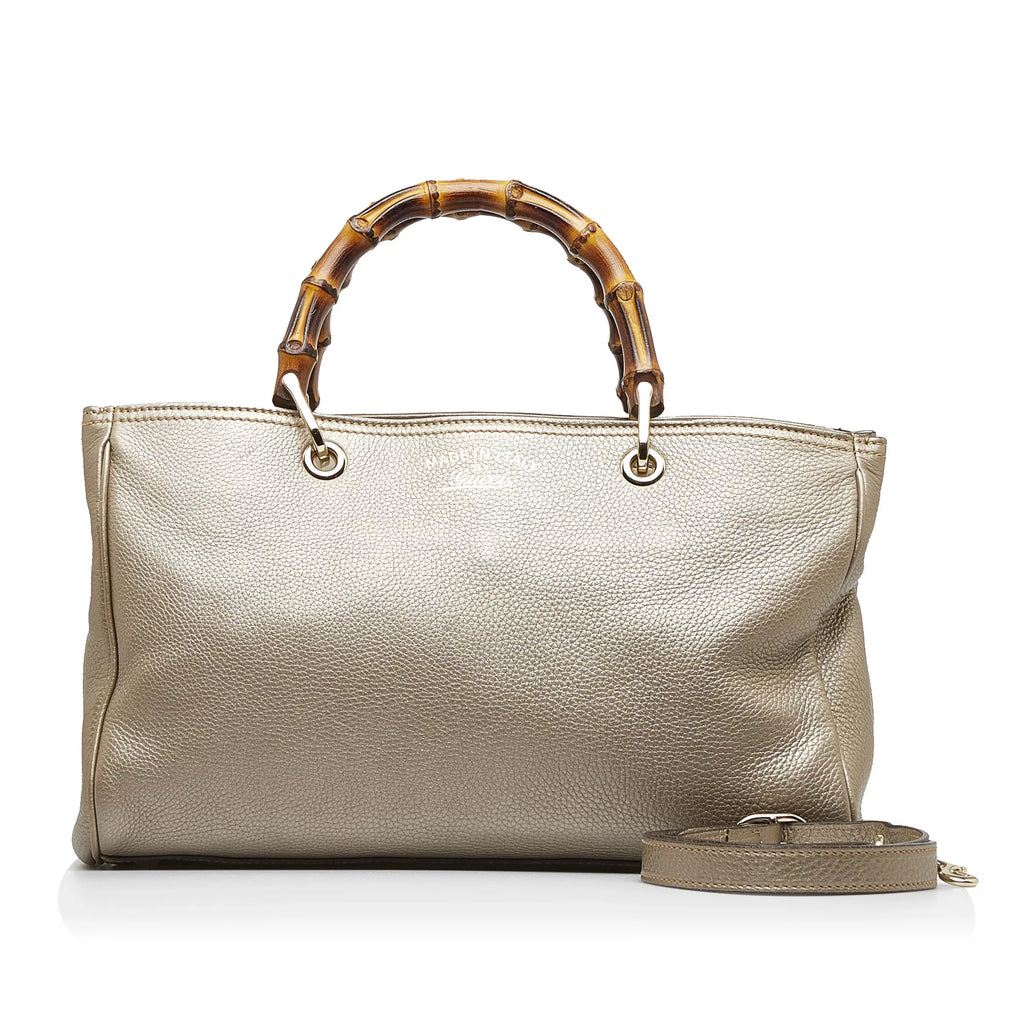 Pre-Owned Authenticated Gucci Medium Bamboo Shopper Calf Leather Brown Satchel Unisex (Good)
