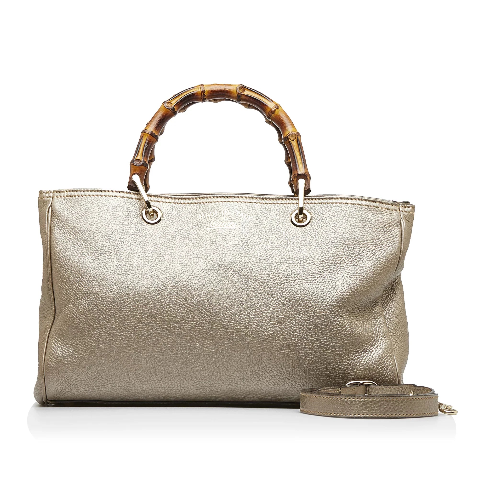 Pre-Owned Authenticated Gucci Medium Bamboo Shopper Calf Leather Brown Satchel Unisex (Good)