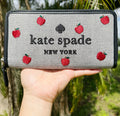 Kate Spade Ella Apple Toss Embroidered Large Continental Zip Wallet Black Multi
