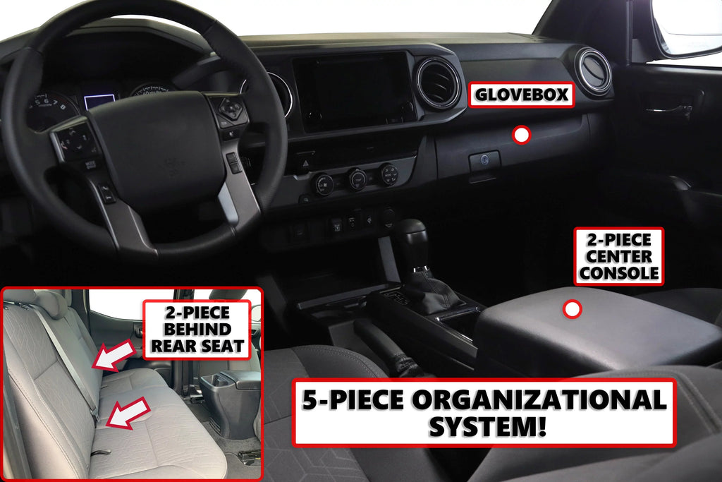 Red Hound Auto Full 5 Piece Vehicle Organizer Set Fits Center Console Rear Seat and Glove Box Inserts Suitable with Toyota Tacoma 2016-2020