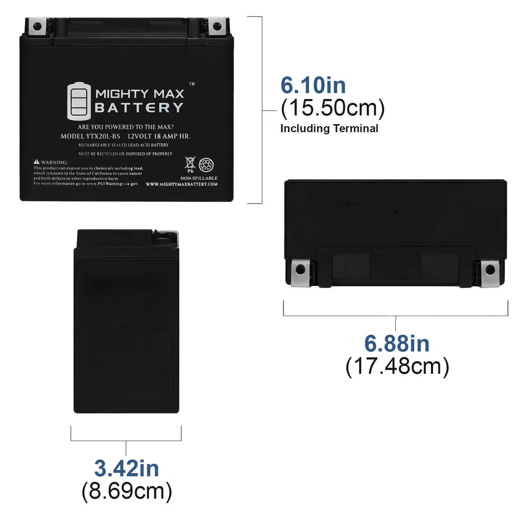 YTX20L-BS Replacement Battery for Kawasaki Jet Ski JS550 550cc 82-85