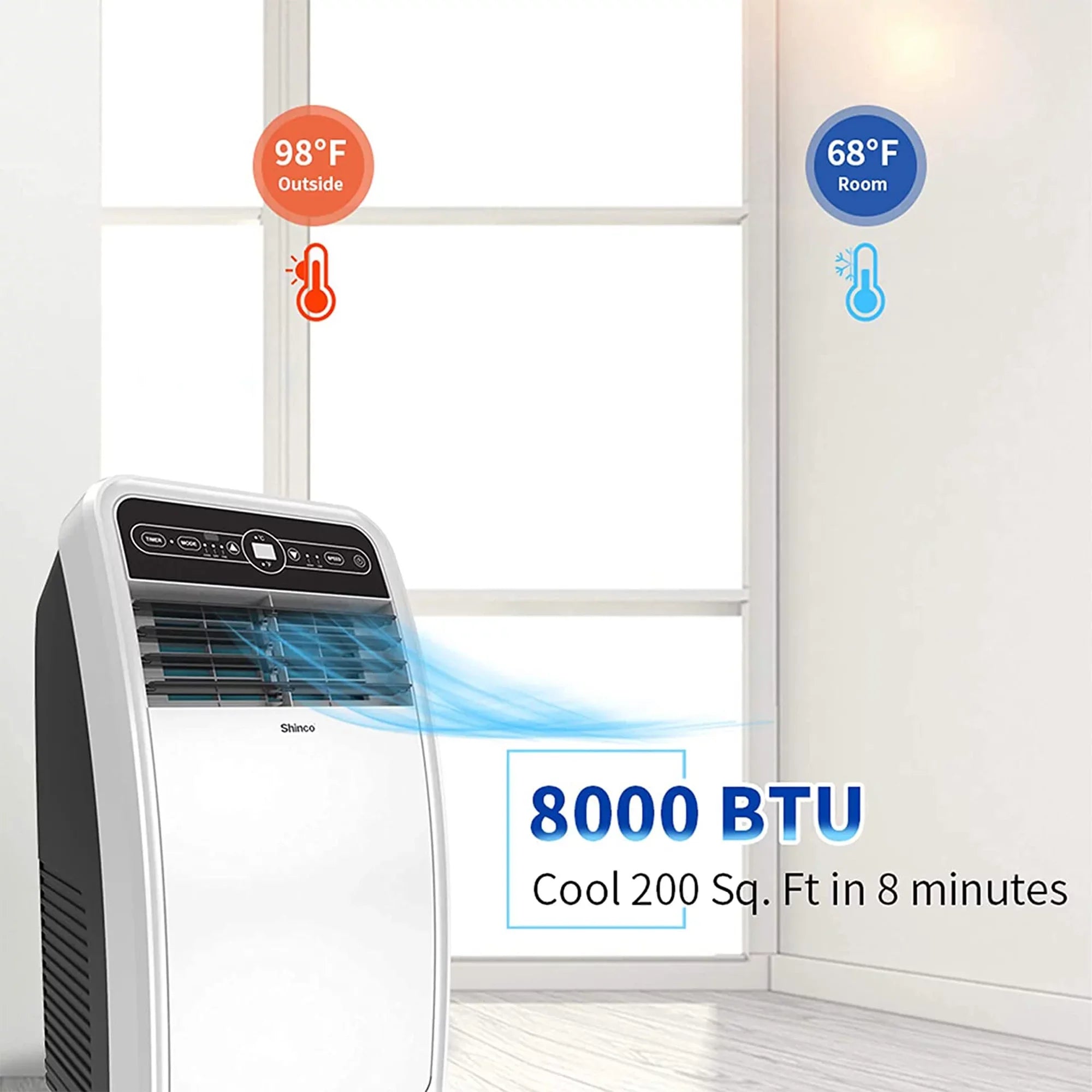 Shinco 8,000 BTU Portable AC Unit, Dehumidifier, and Fan for 200 SqFt Rooms