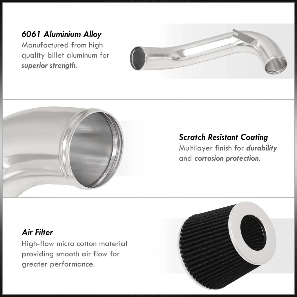 AJP Distributors JDM Cold Air Intake CAI Induction System Polished Aluminum Piping Pipe + Filter Suitable For Honda Civic DX LX EX 1.8L L4 2006 2007 2008 2009 2010 2011 06 07 08 09 10 11