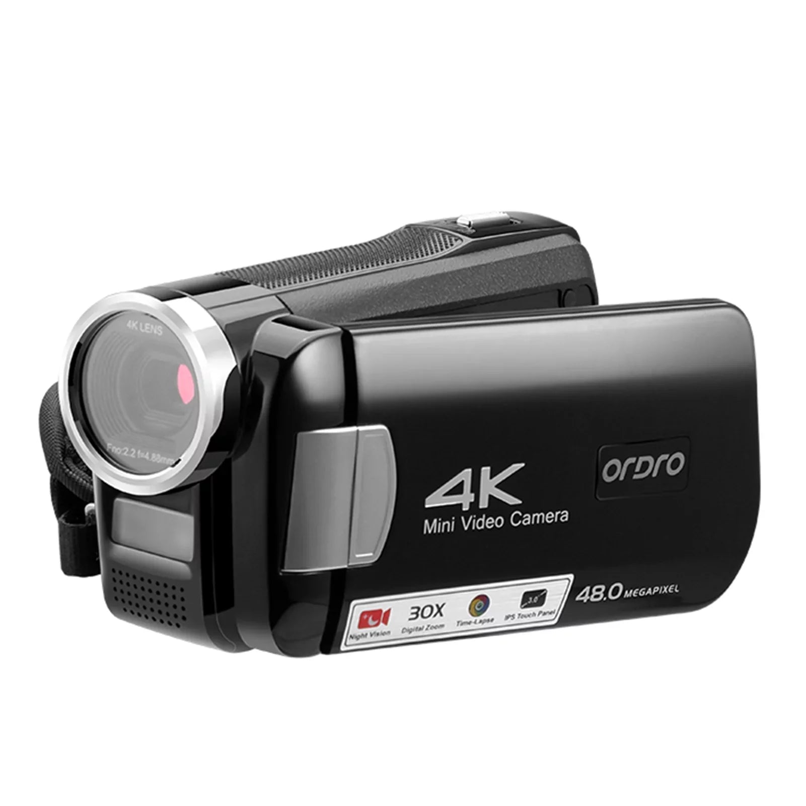 ORDRO AC2 4K Digital Camcorder with 48MP, 30X Digital Zoom, IR Night Vision, 3.0 Inch IPS Touchscreen, Battery, Remote Control, and Carry Bag Included