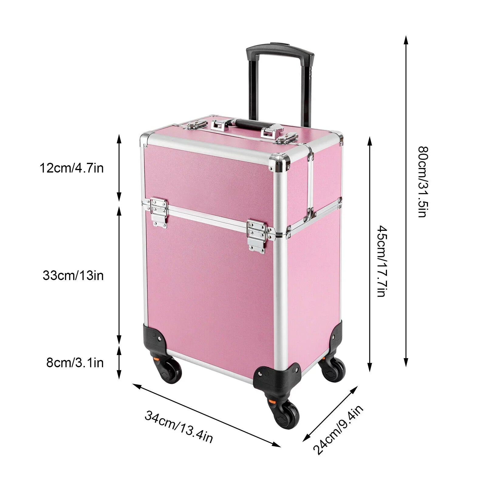 ZhdnBhnos Professional Rolling Extendable Makeup Train Case Cosmetic Trolley Storage Box Organizer (Pink)