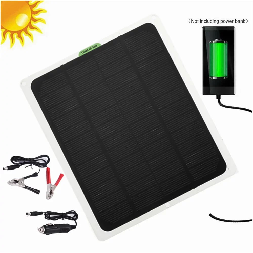 DFITO 22W Solar Panel,12V/5V Trickle Charger Battery Charger Kit W/ 2x Alligator clip,1x Cigarette lighter,2 Carabiners,1 mountaineering bag,1 Fast Charger,Maintainer Watercraft RV Car