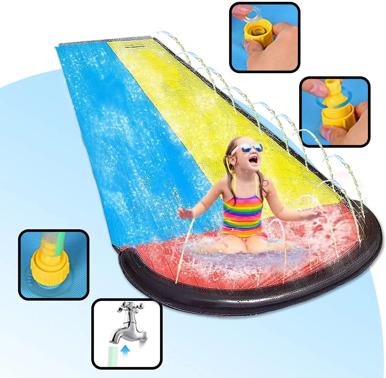 Blossomly 15.5ft Lawn Water Slides Water Toys, Party Racing Toy