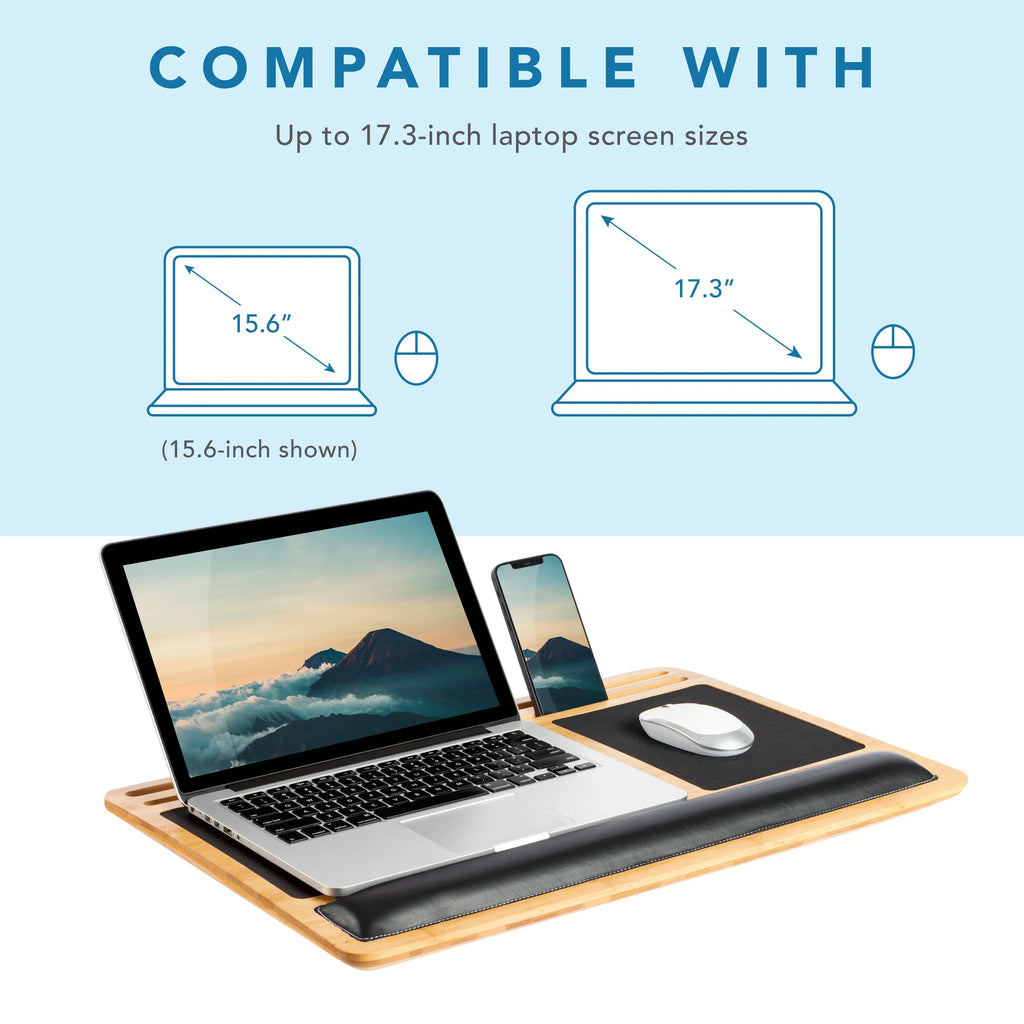 LapGear Bamboo Pro Lap Board, Natural, Fits up to 17.3-in Laptop