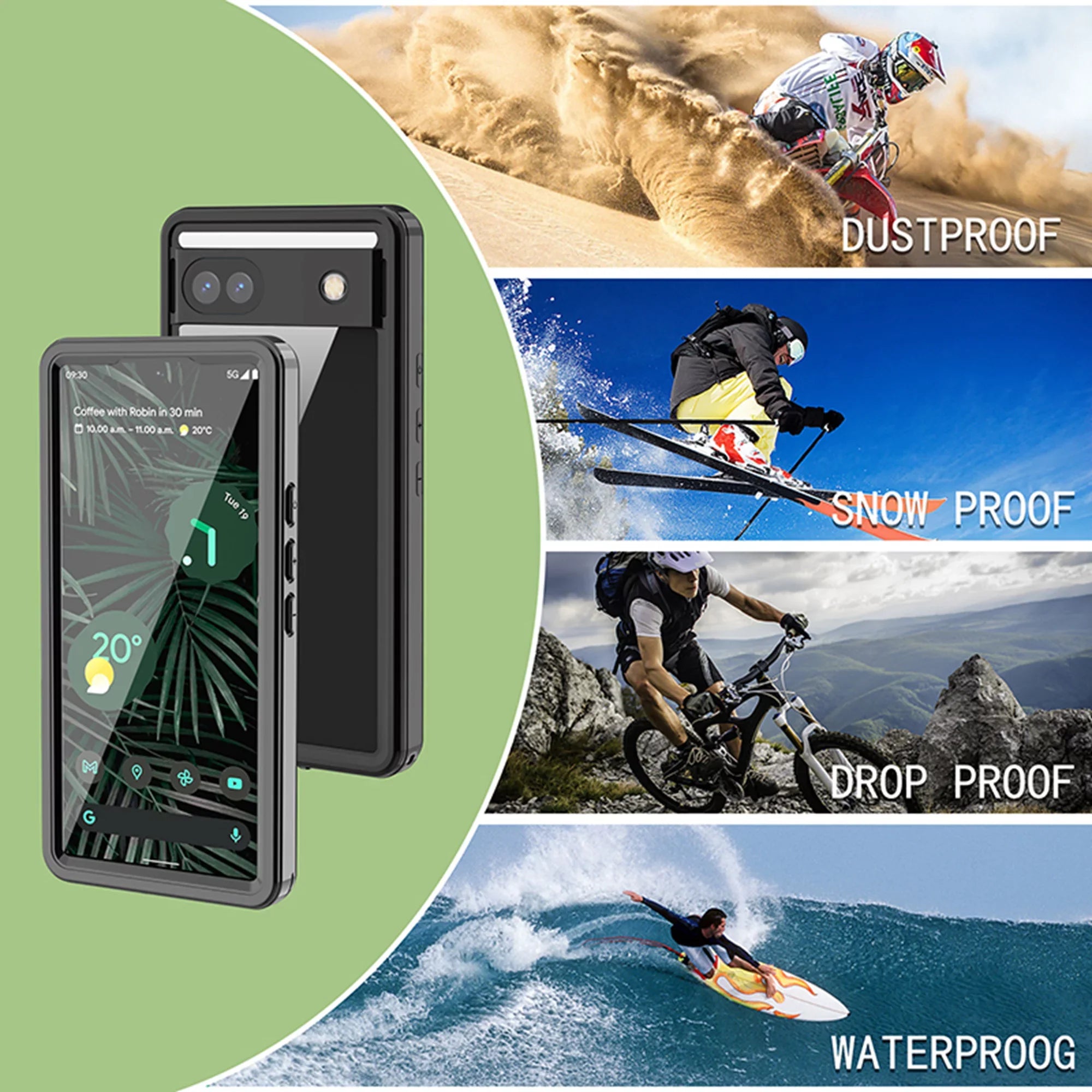 Waterproof Case for Google Pixel 6A, Built-in Screen Protector Full Body Protection Rugged Case Underwater Dustproof Drop Protection Shield for Google Pixel 6a