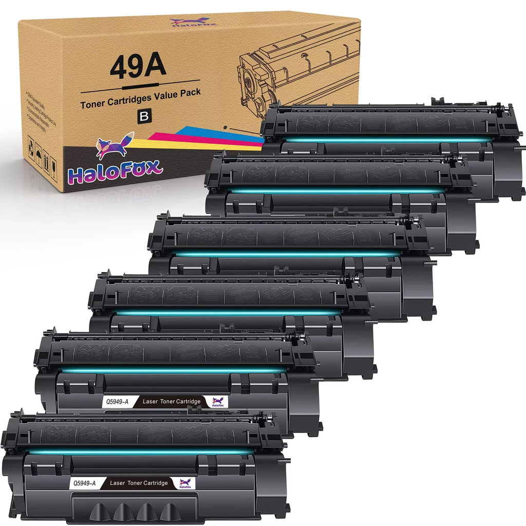 49A 53A Q5949A Halofox 49A Toner Cartridge Replacement for HP 49A Q5949A 53A Q7553A 49X Q5949X for HP Laserjet 1320 1320n 3390 1160 1320tn 1320nw 3392 P2015 P2015dn Printer Ink (Black, 6-Pack)