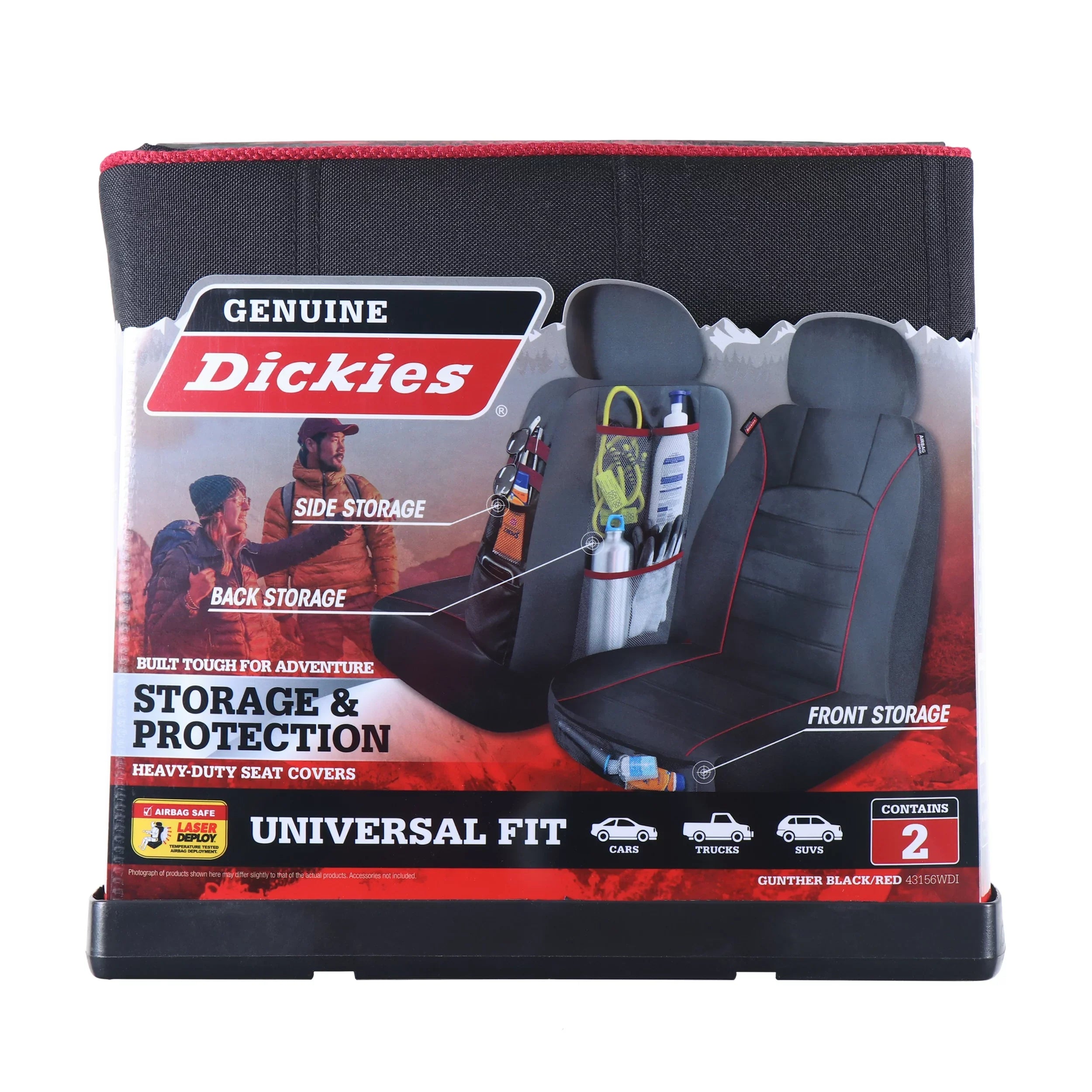 Genuine Dickies 2 Piece Universal Front Car Seat Wrap with Storage - Black and Red, 43156WDI