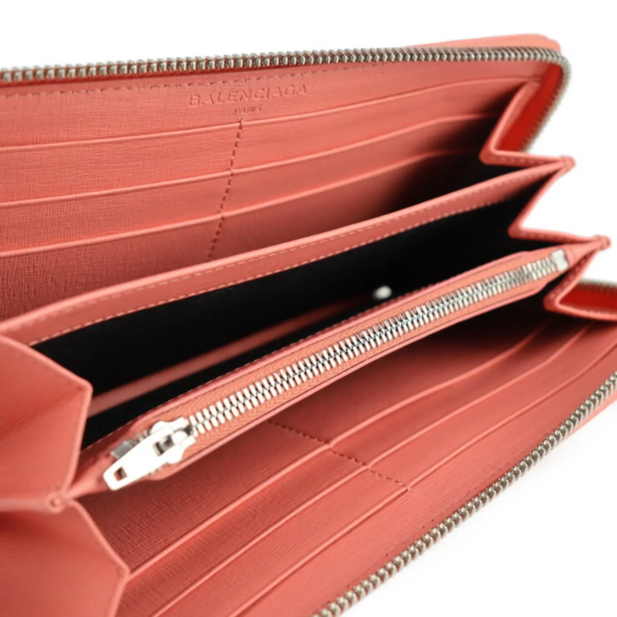 Pre-Owned BALENCIAGA Balenciaga essential long wallet 519641 leather salmon pink round zipper (Good)