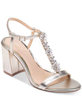 BADGLEY MISCHKA Womens Silver Adjustable T-Strap Embellished Raina Round Toe Block Heel Fastener Dress Sandals Shoes 5.5 M