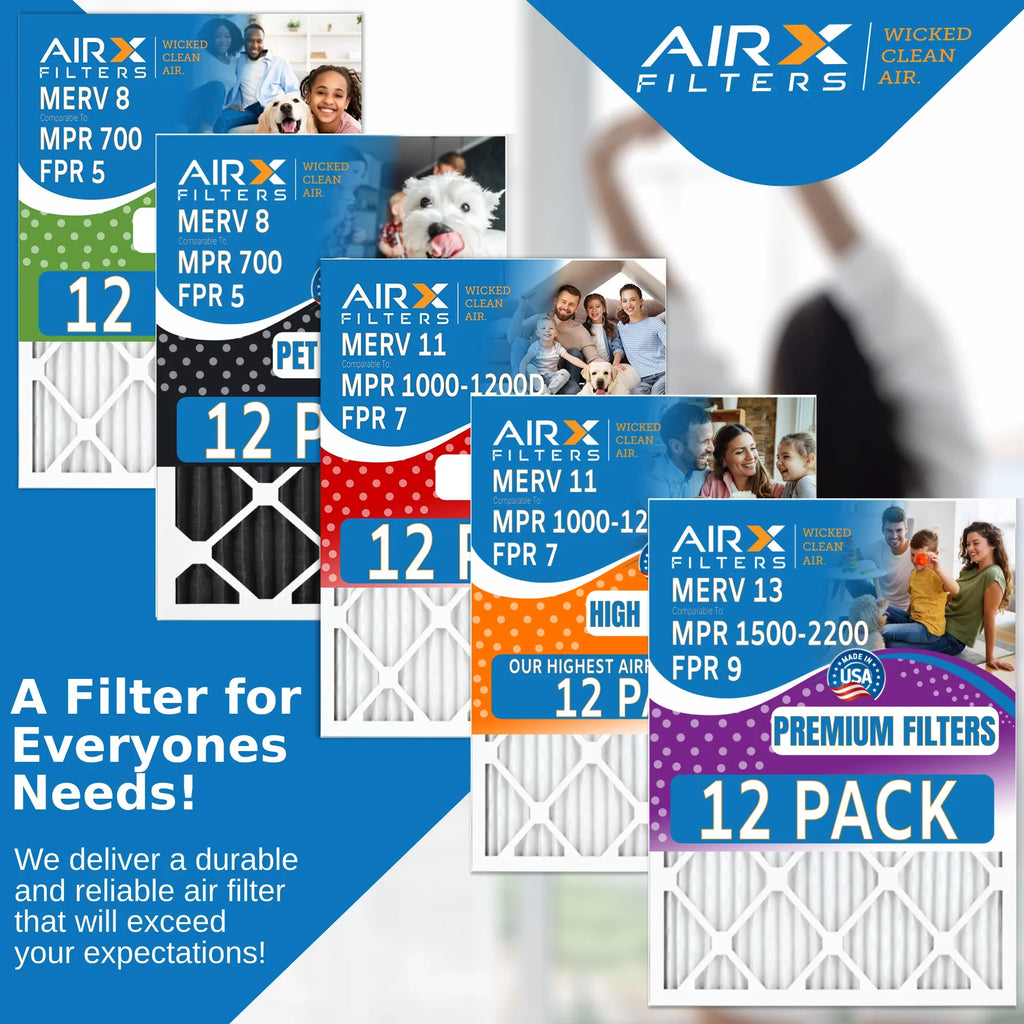 24x24x2 Air Filter MERV 8 Rating, 12 Pack of Furnace Filters Comparable to MPR 700 & FPR 5 - Made in USA by AIRX FILTERS WICKED CLEAN AIR.